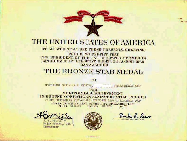 Bronze Star Medal awarded to Alan R. Wilkins